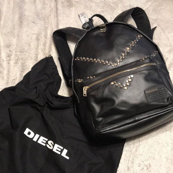 NWT Diesel Black Leather with Gold Studs Backpack - Picture 8 of 10